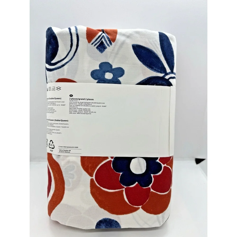 Ikea KANONVISKA Full/Queen Duvet cover + 2 pillowcases white multicolor/floral